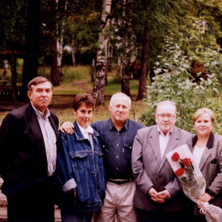 Слева направо В. Сакаув, Н. Петухова, С. Петухов, Н. Я. Канторович