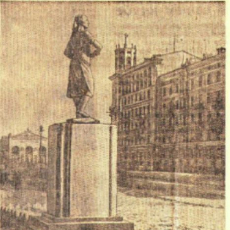 Улица Орджоникидзе. Скульптура отделочницы. Кузнецкий рабочий. 1958. 16 марта
